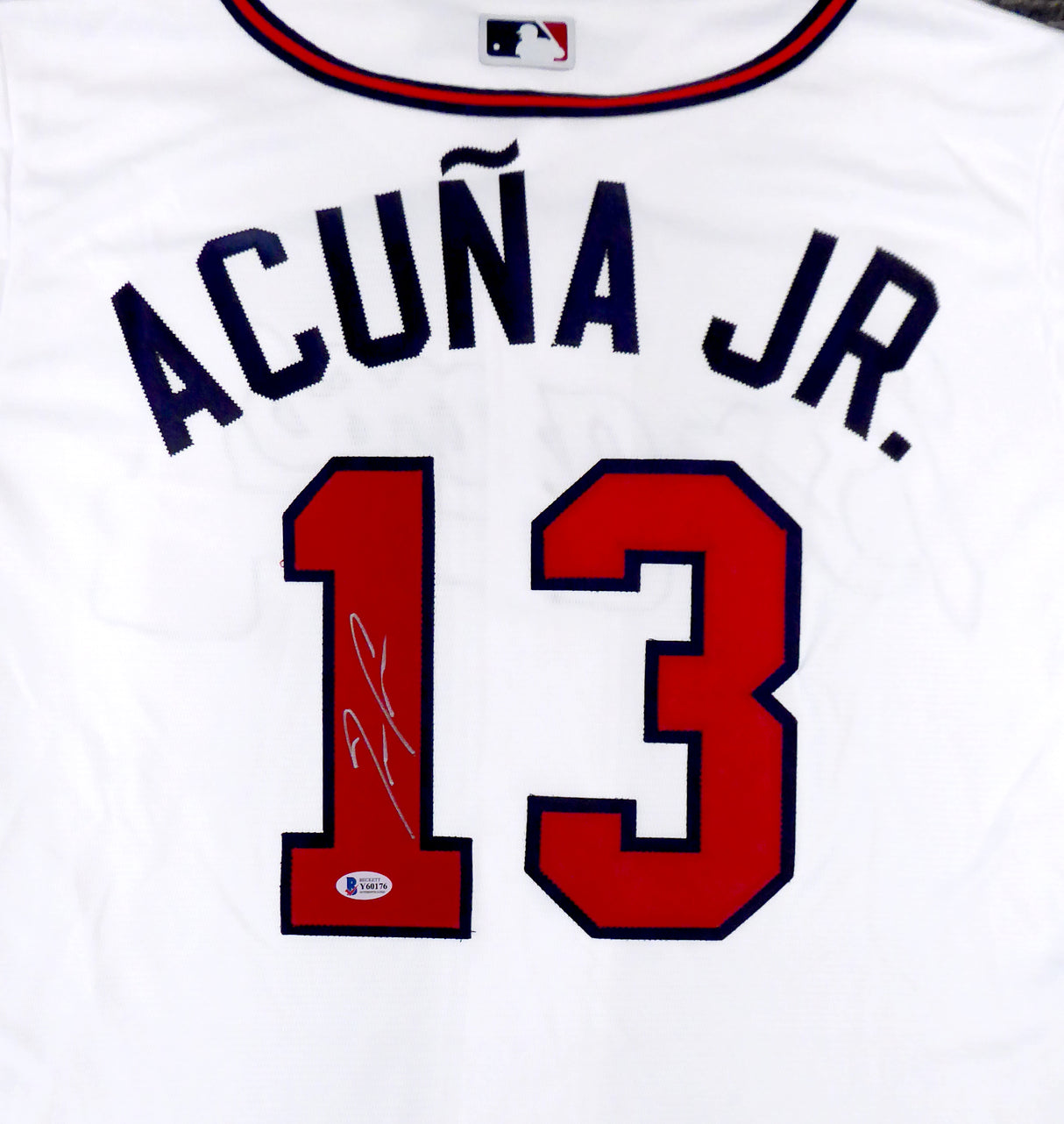 Atlanta Braves Ronald Acuna Jr. Autographed White Majestic Cool Base Jersey Size L Beckett BAS Stock #194888