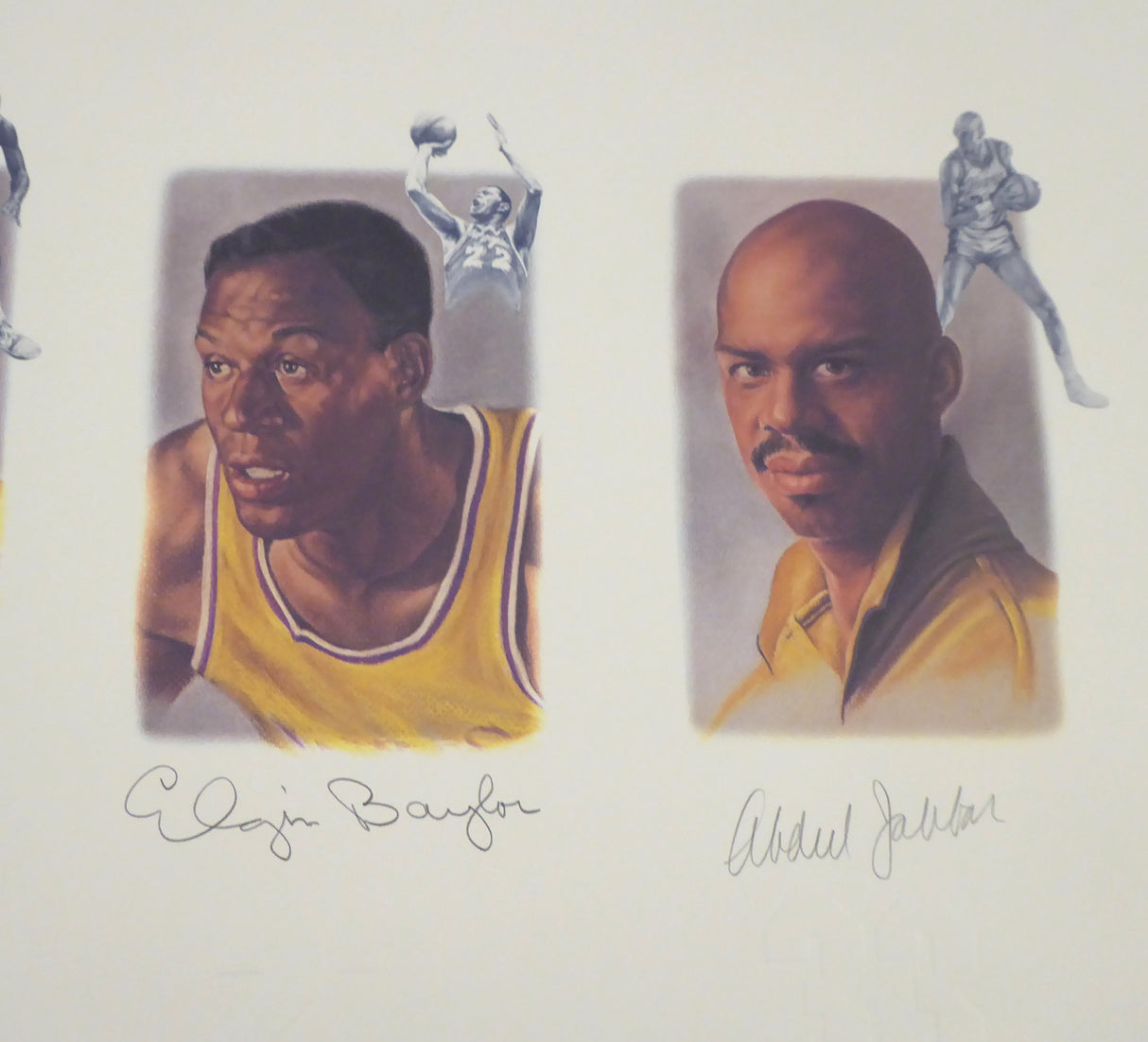Los Angeles Lakers Legends Autographed Lithograph With 5 Signatures Including Wilt Chamberlain, West, Johnson, Baylor & Abdul-Jabbar #/1992 Beckett BAS Stock #195250