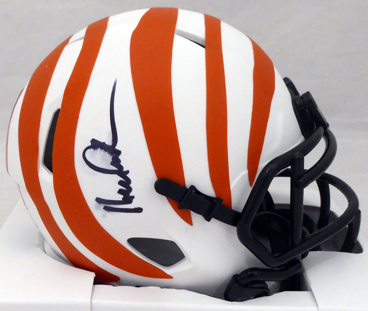 Ken Anderson Autographed Cincinnati Bengals White Lunar Eclipse Speed Mini Helmet (Smudged) Beckett BAS QR #WL89462