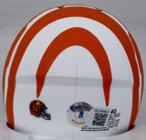 Ken Anderson Autographed Cincinnati Bengals White Lunar Eclipse Speed Mini Helmet (Smudged) Beckett BAS QR #WL89462