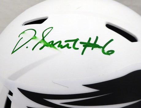 DeVonta Smith Autographed Philadelphia Eagles Lunar Eclipse White Full Size Replica Speed Helmet (Smudged) Beckett BAS QR #WL18930