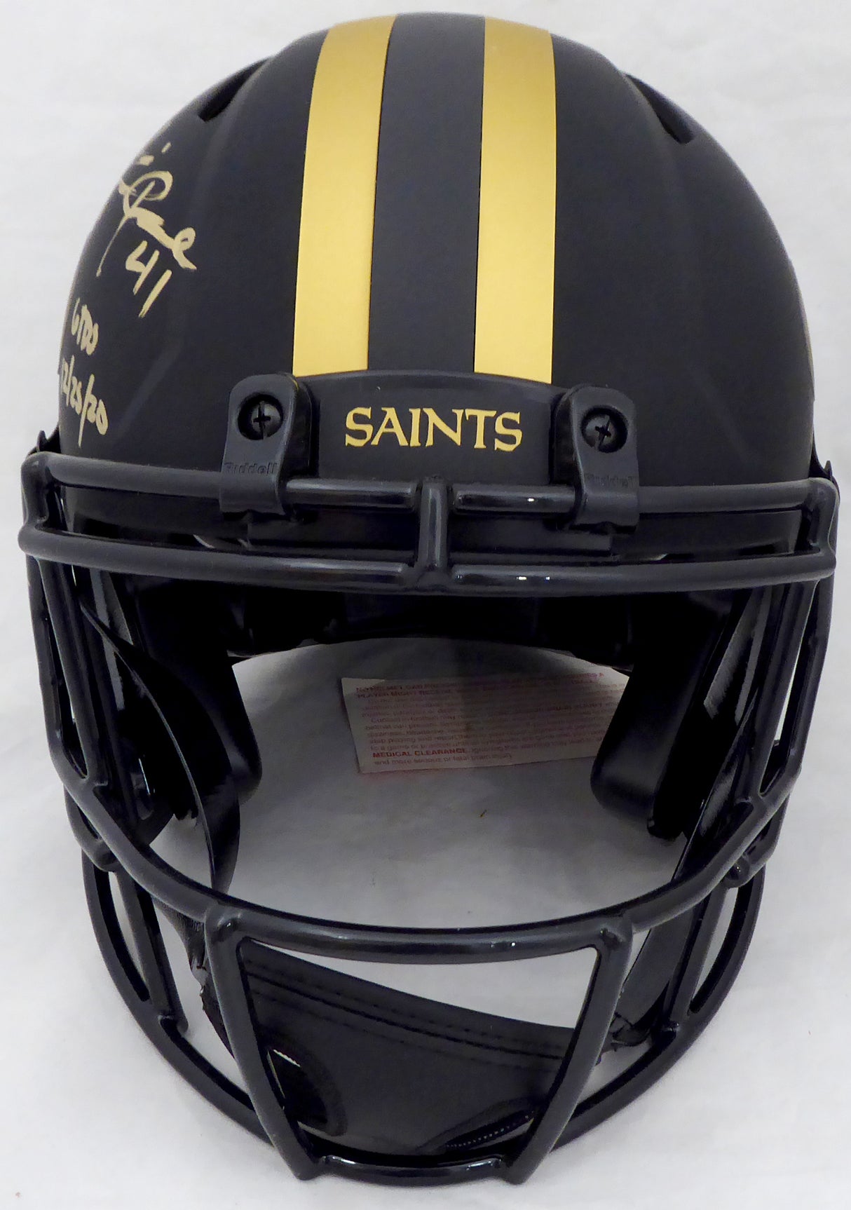 Alvin Kamara Autographed New Orleans Saints Eclipse Black Full Size Authentic Speed Helmet "6 TD's 12/25/20" (Light Auto) Beckett BAS QR #WJ58535