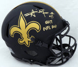 Alvin Kamara Autographed New Orleans Saints Eclipse Black Full Size Authentic Speed Helmet "2017 NFL ROY" (Light Auto) Beckett BAS QR #WJ58346