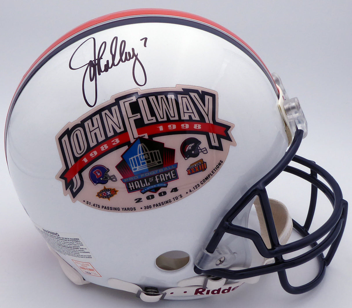 John Elway Autographed Denver Broncos Full Size Authentic Hall Of Fame Logo Helmet Beckett BAS #BB79352