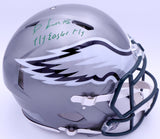 DeVonta Smith Autographed Philadelphia Eagles Flash Silver Full Size Authentic Speed Helmet "Fly, Eagles, Fly" (Smudged) Beckett BAS QR #WN30088
