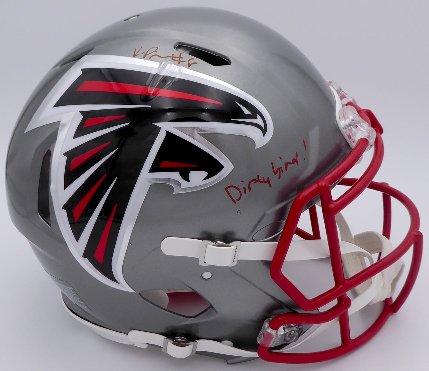 Kyle Pitts Autographed Atlanta Falcons Flash Silver Full Size Authentic Speed Helmet "Dirty Bird" (Decal Bubble) Beckett BAS QR #WL25813