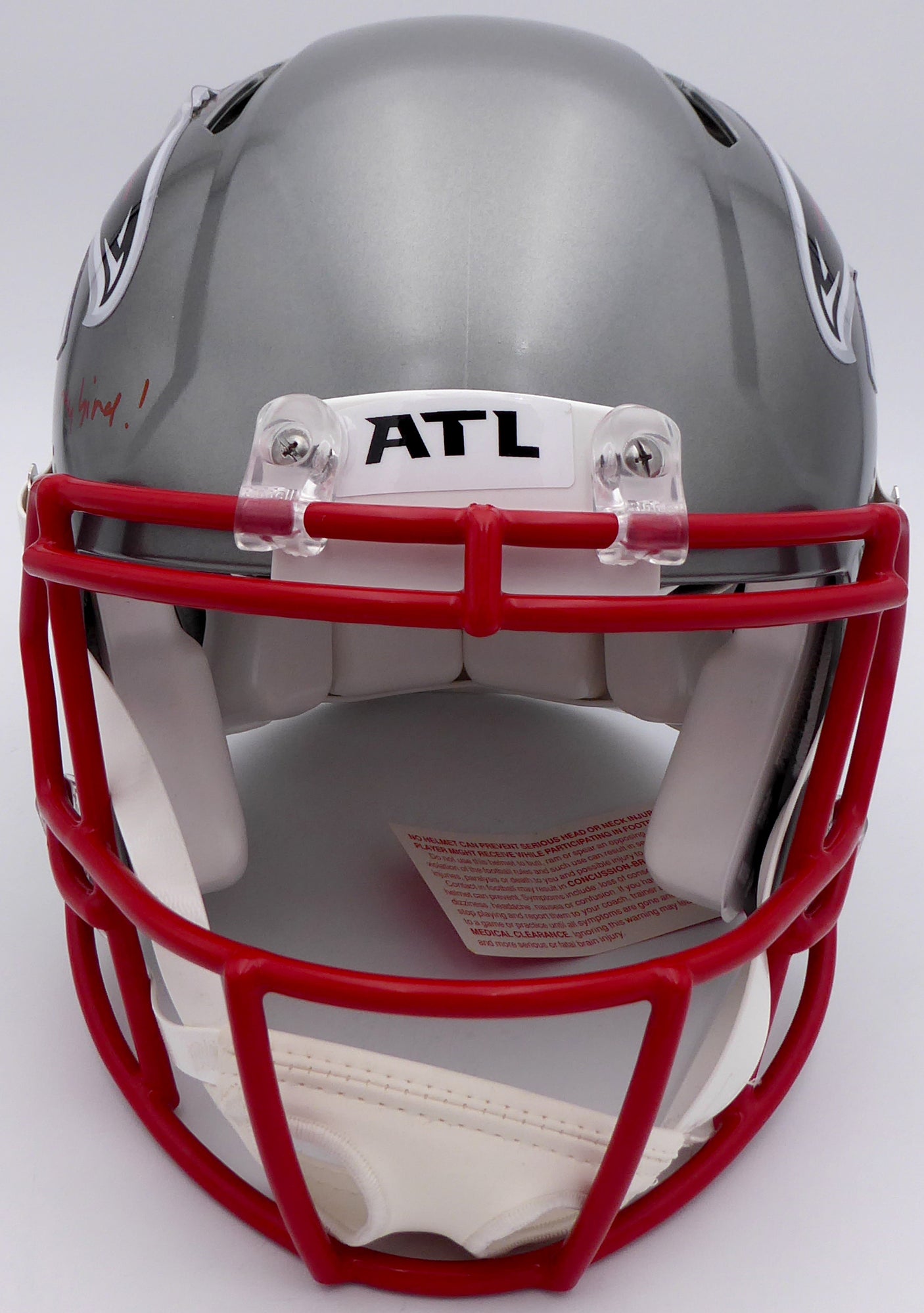 Kyle Pitts Autographed Atlanta Falcons Flash Silver Full Size Authentic Speed Helmet "Dirty Bird" (Decal Bubble) Beckett BAS QR #WL25813