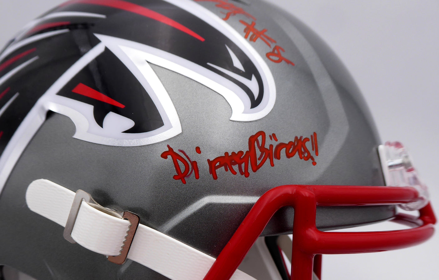 Kyle Pitts Autographed Atlanta Falcons Flash Silver Full Size Replica Speed Helmet "Dirty Bird!" (Smudge) Beckett BAS QR #WL25762