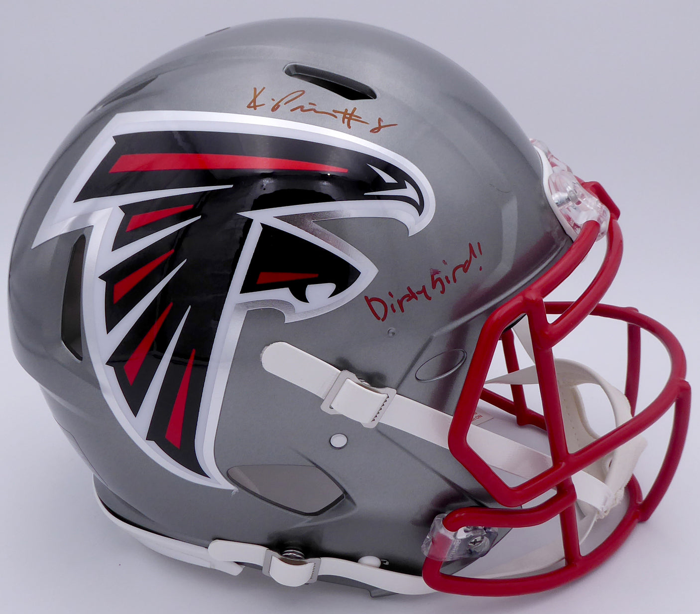 Kyle Pitts Autographed Atlanta Falcons Flash Silver Full Size Authentic Speed Helmet "Dirty Bird" (Smudge) Beckett BAS QR #WL25817