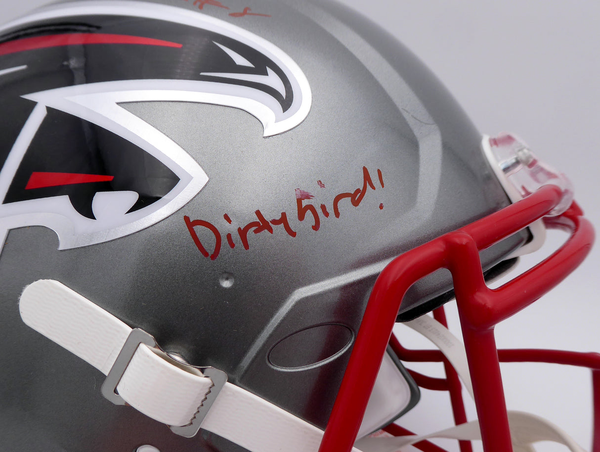 Kyle Pitts Autographed Atlanta Falcons Flash Silver Full Size Authentic Speed Helmet "Dirty Bird" (Smudge) Beckett BAS QR #WL25817