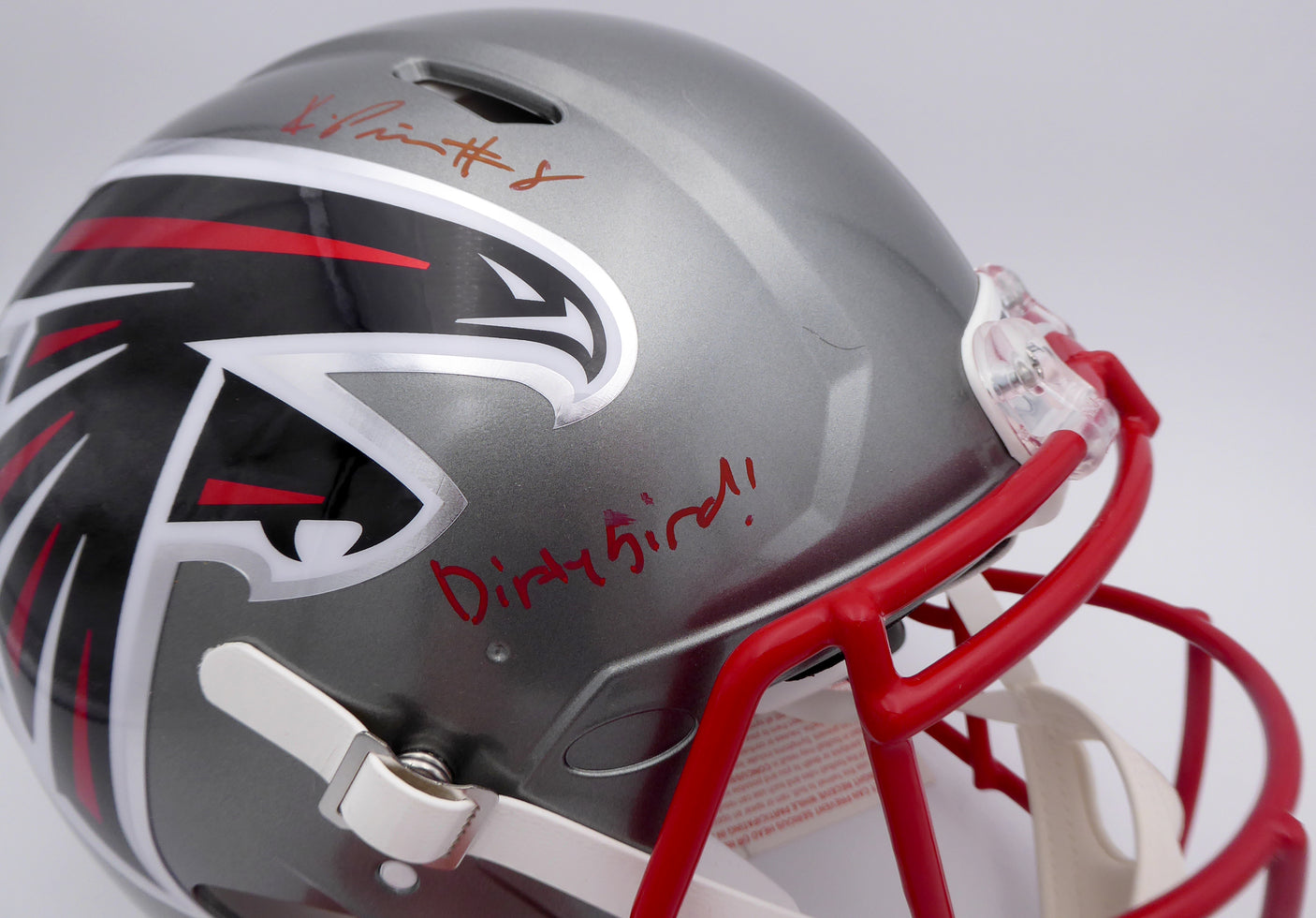 Kyle Pitts Autographed Atlanta Falcons Flash Silver Full Size Authentic Speed Helmet "Dirty Bird" (Smudge) Beckett BAS QR #WL25817
