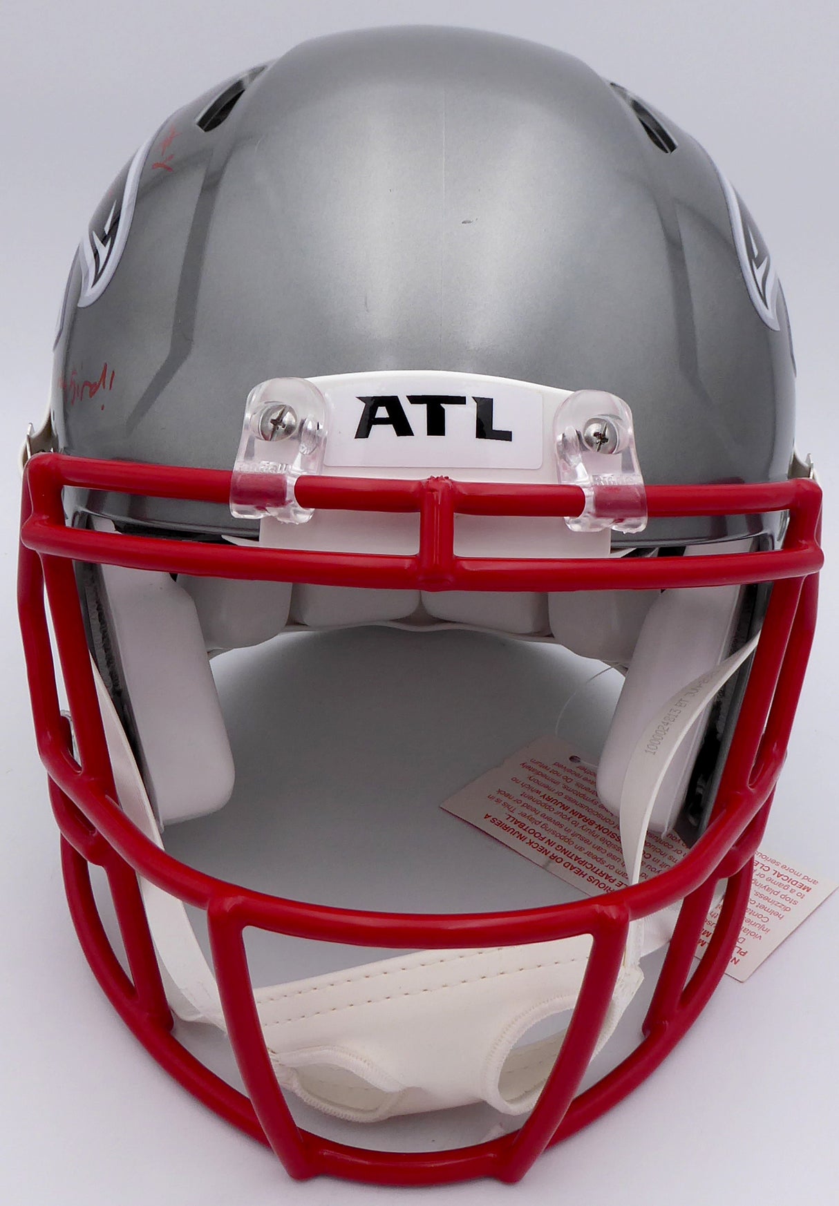Kyle Pitts Autographed Atlanta Falcons Flash Silver Full Size Authentic Speed Helmet "Dirty Bird" (Smudge) Beckett BAS QR #WL25817