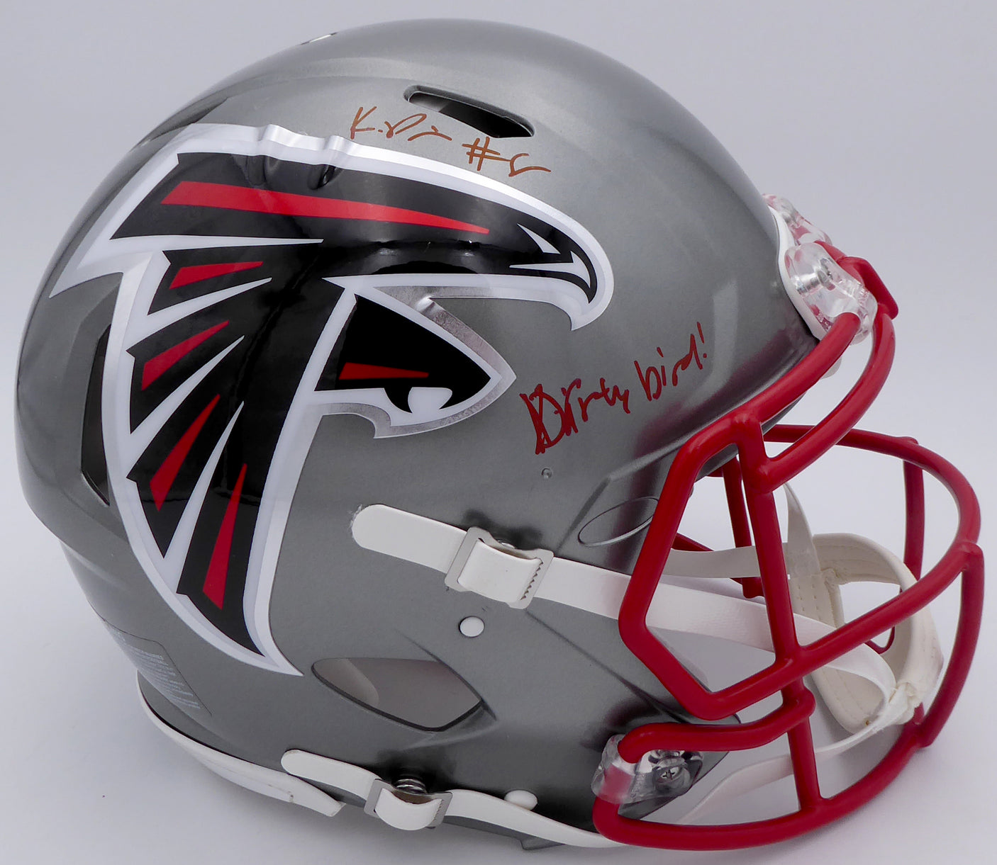 Kyle Pitts Autographed Atlanta Falcons Flash Silver Full Size Authentic Speed Helmet "Dirty Bird" (Smudge) Beckett BAS QR #WL25816