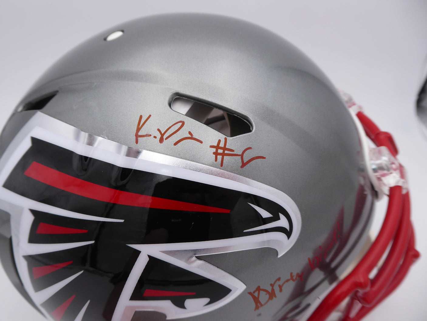 Kyle Pitts Autographed Atlanta Falcons Flash Silver Full Size Authentic Speed Helmet "Dirty Bird" (Smudge) Beckett BAS QR #WL25816