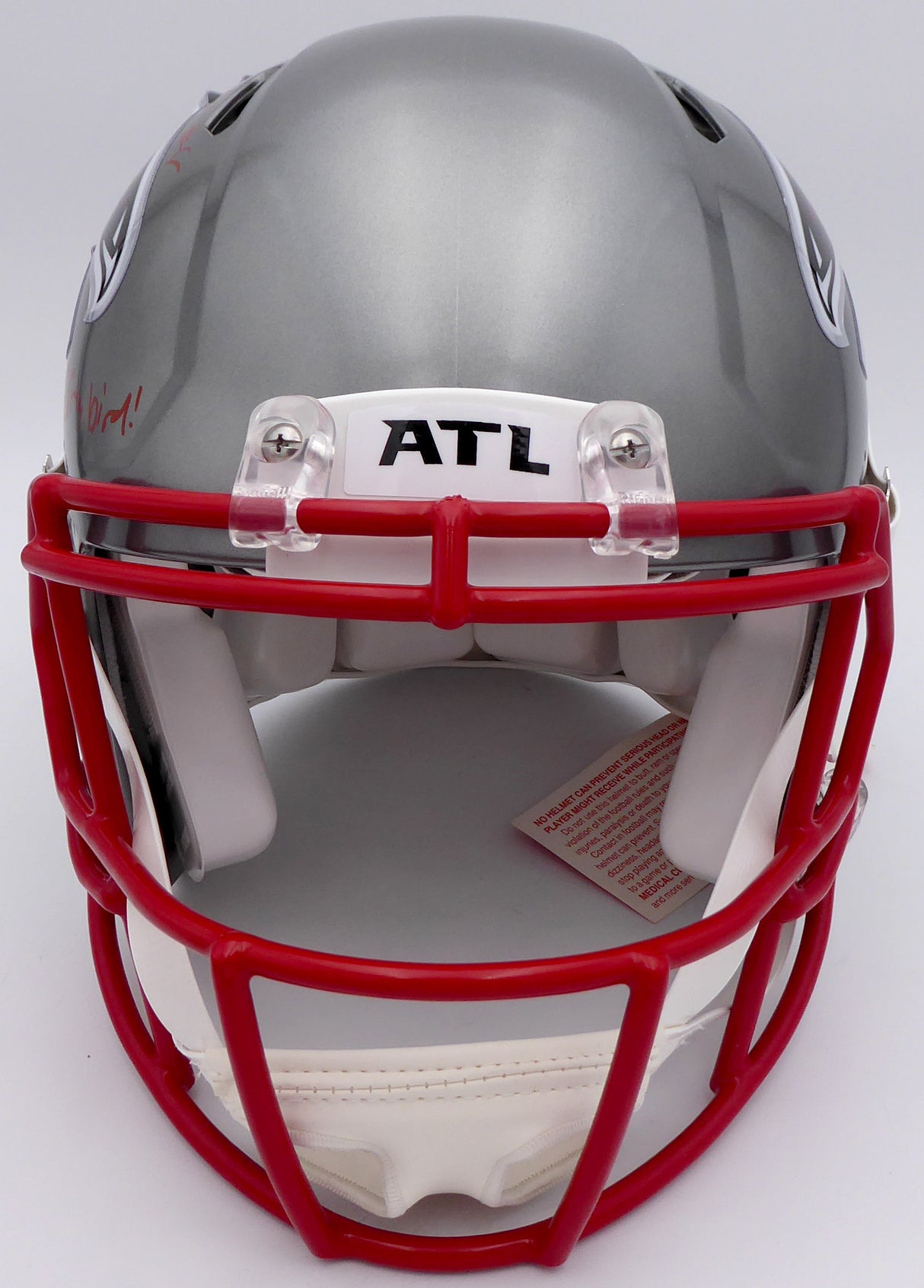 Kyle Pitts Autographed Atlanta Falcons Flash Silver Full Size Authentic Speed Helmet "Dirty Bird" (Smudge) Beckett BAS QR #WL25816
