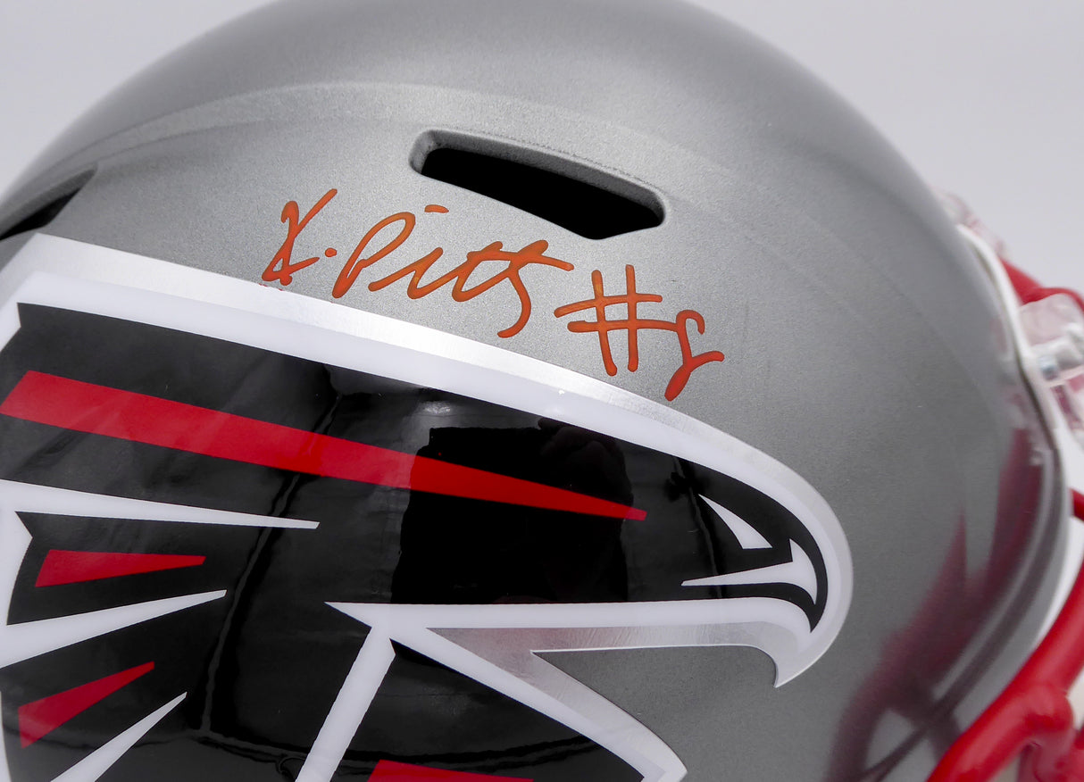 Kyle Pitts Autographed Atlanta Falcons Flash Silver Full Size Replica Speed Helmet (Scuff) Beckett BAS QR #WL43908