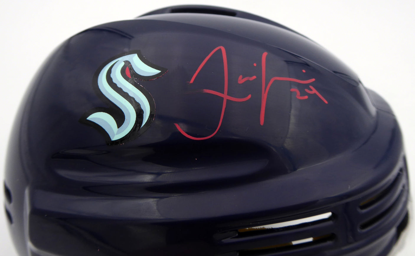 Jamie Oleksiak Autographed Seattle Kraken Blue Mini Helmet (Smudge) Fanatics Holo #B333699
