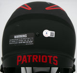 Mac Jones Autographed New England Patriots Eclipse Black Full Size Replica Speed Helmet (Light Auto) Beckett BAS QR #WS86054