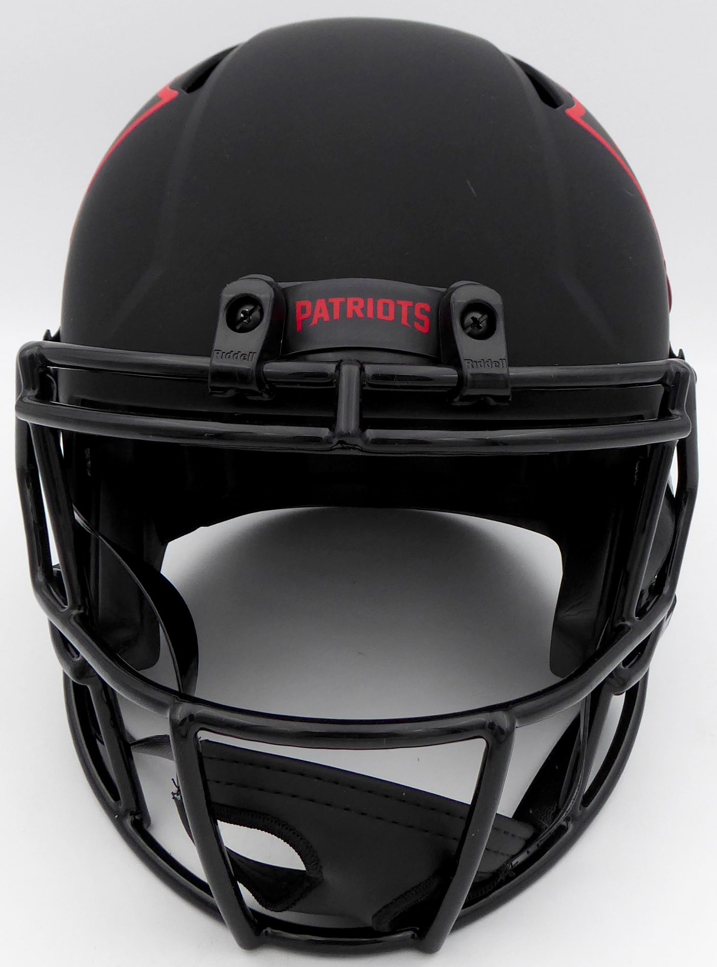 Mac Jones Autographed New England Patriots Eclipse Black Full Size Replica Speed Helmet (Light Auto) Beckett BAS QR #WS86065