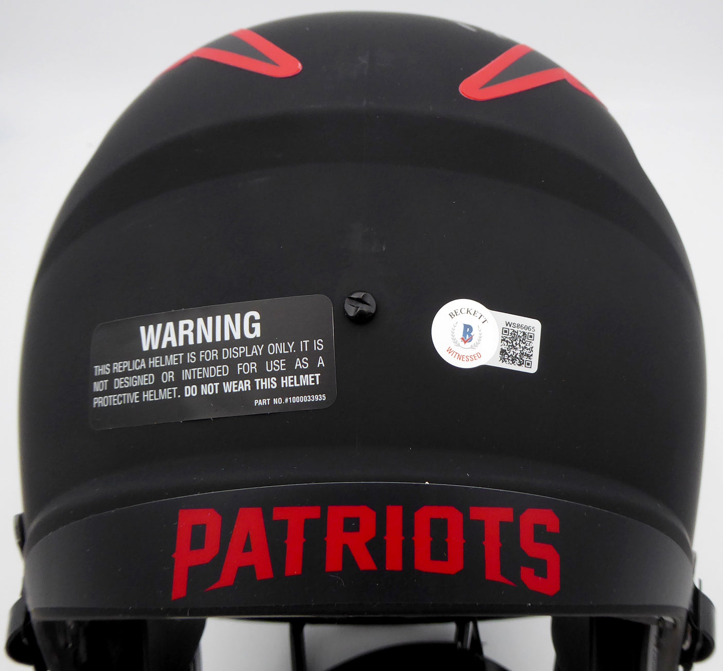 Mac Jones Autographed New England Patriots Eclipse Black Full Size Replica Speed Helmet (Light Auto) Beckett BAS QR #WS86065