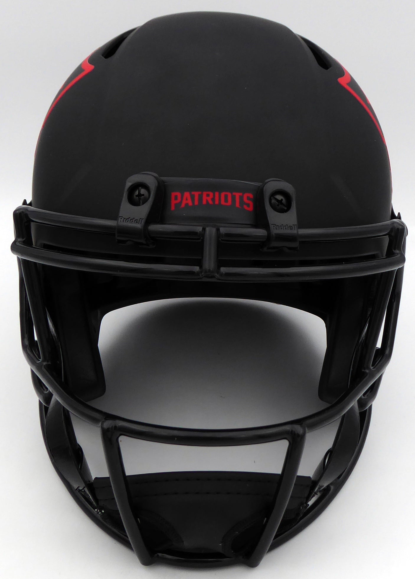Mac Jones Autographed New England Patriots Eclipse Black Full Size Replica Speed Helmet (Light Auto) Beckett BAS QR #WS86062