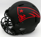 Mac Jones Autographed New England Patriots Eclipse Black Full Size Replica Speed Helmet (Light Auto) Beckett BAS QR #WS86062
