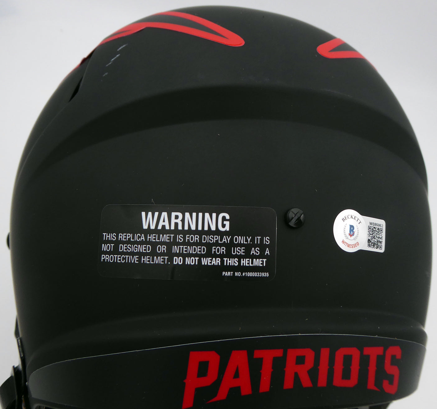 Mac Jones Autographed New England Patriots Eclipse Black Full Size Replica Speed Helmet (Light Auto) Beckett BAS QR #WS86062
