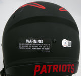 Mac Jones Autographed New England Patriots Eclipse Black Full Size Replica Speed Helmet (Light Auto) Beckett BAS QR #WS86062