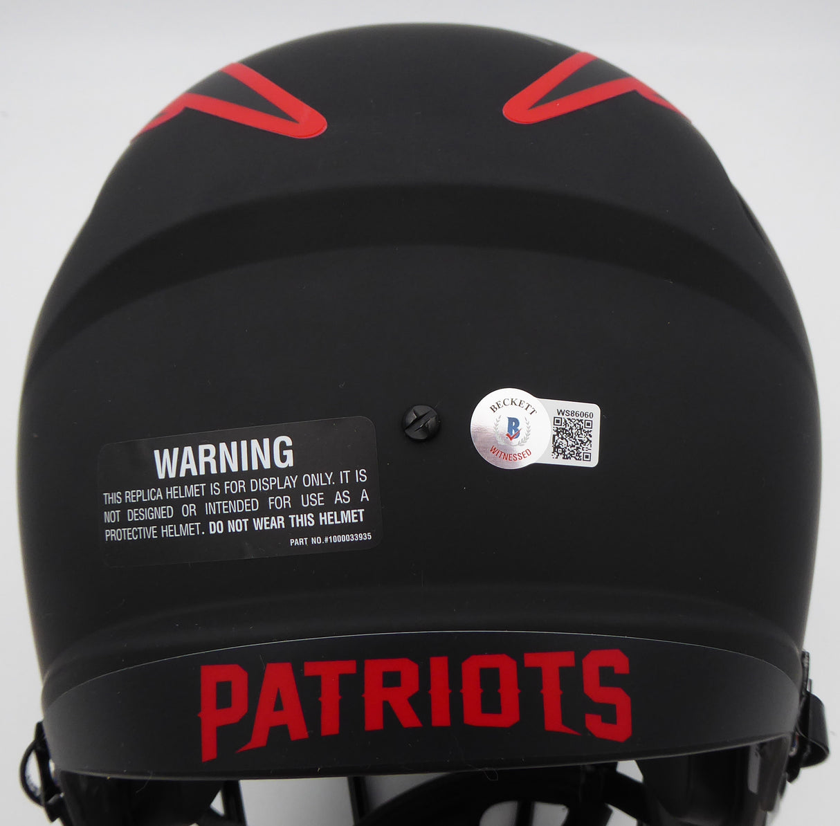 Mac Jones Autographed New England Patriots Eclipse Black Full Size Replica Speed Helmet (Light Auto) Beckett BAS QR #WS86060