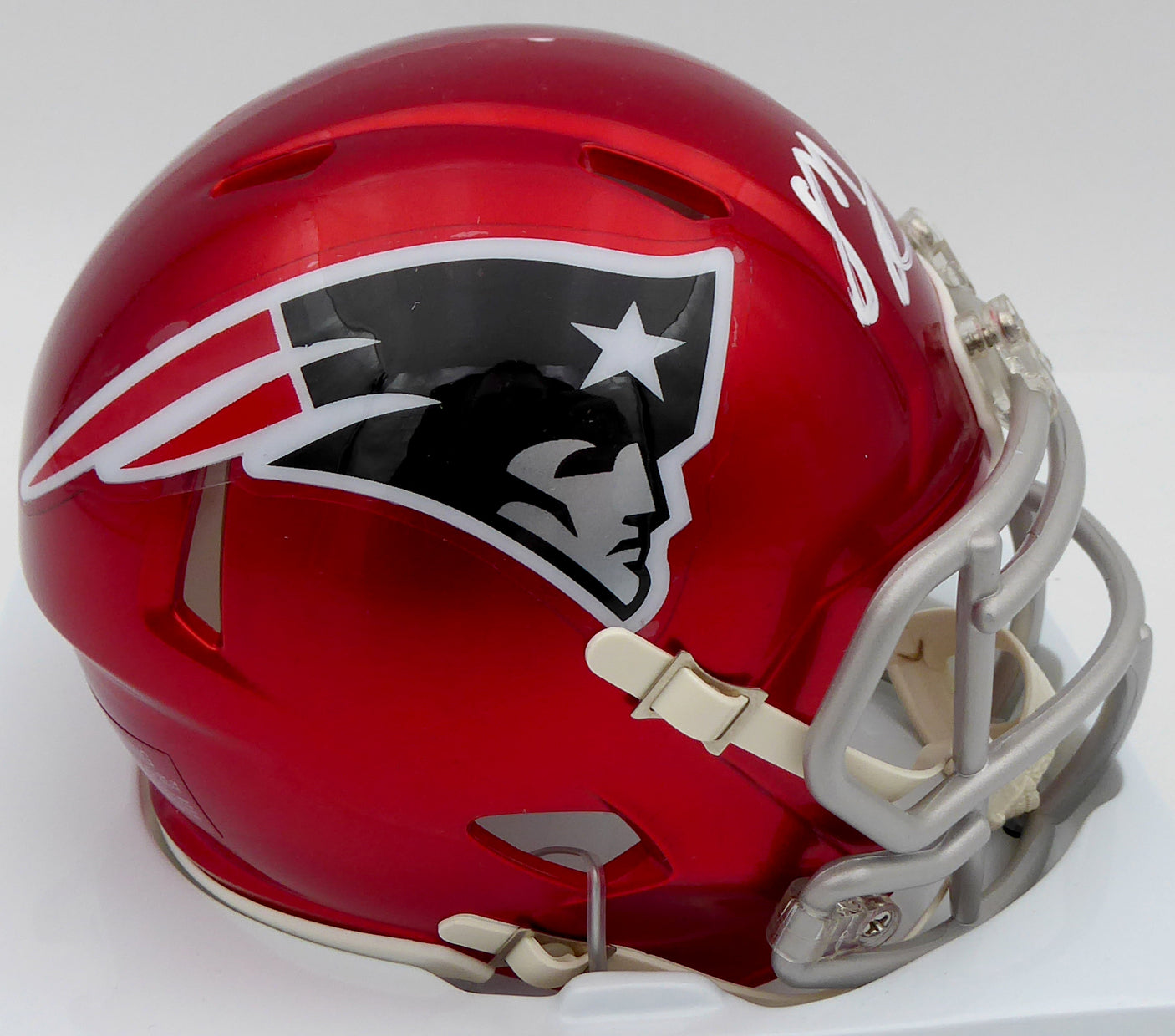 Mac Jones Autographed New England Patriots Flash Red Speed Mini Helmet (Damaged) Beckett BAS #WS86318