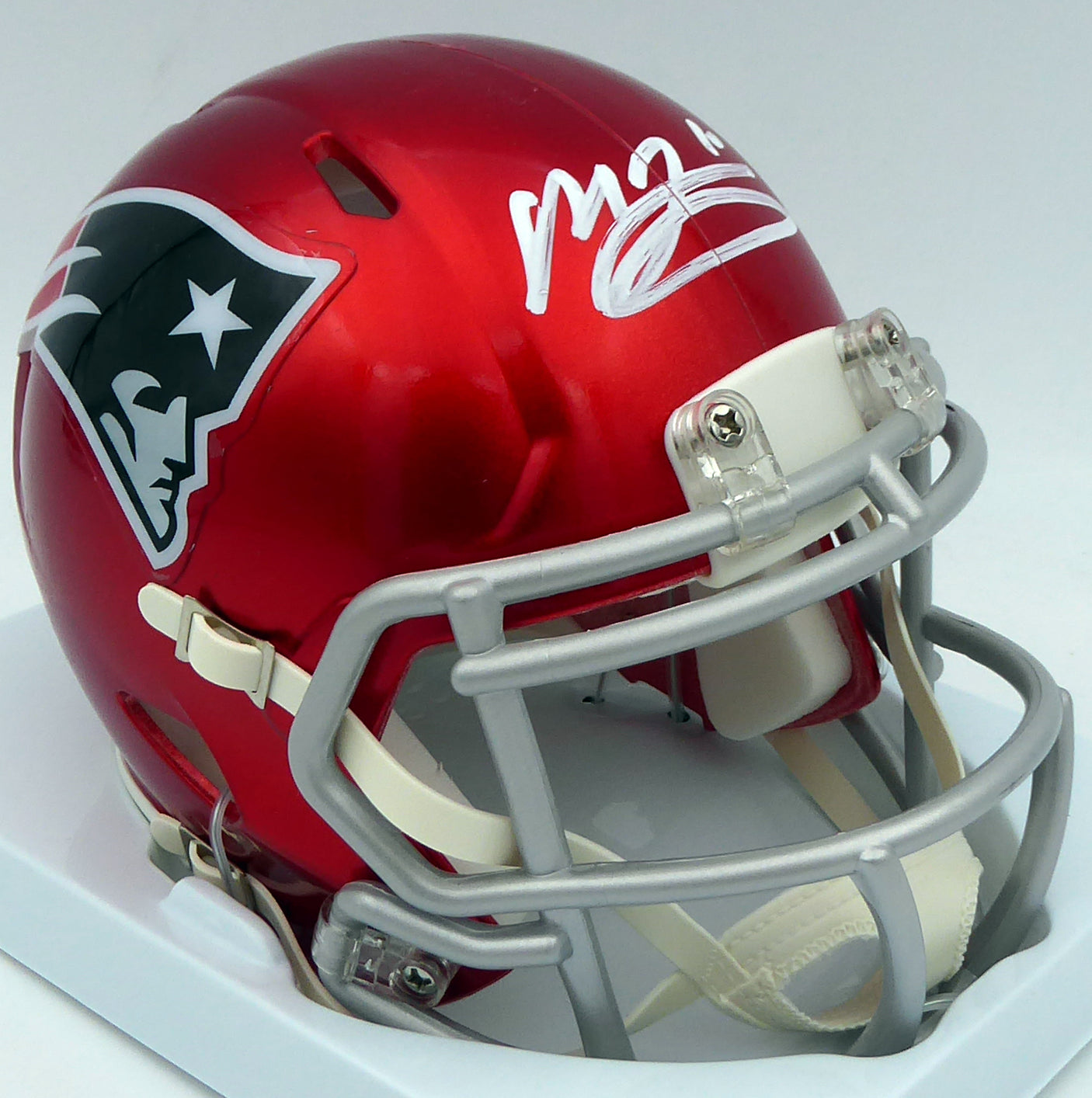 Mac Jones Autographed New England Patriots Flash Red Speed Mini Helmet (Damaged) Beckett BAS #WS86312