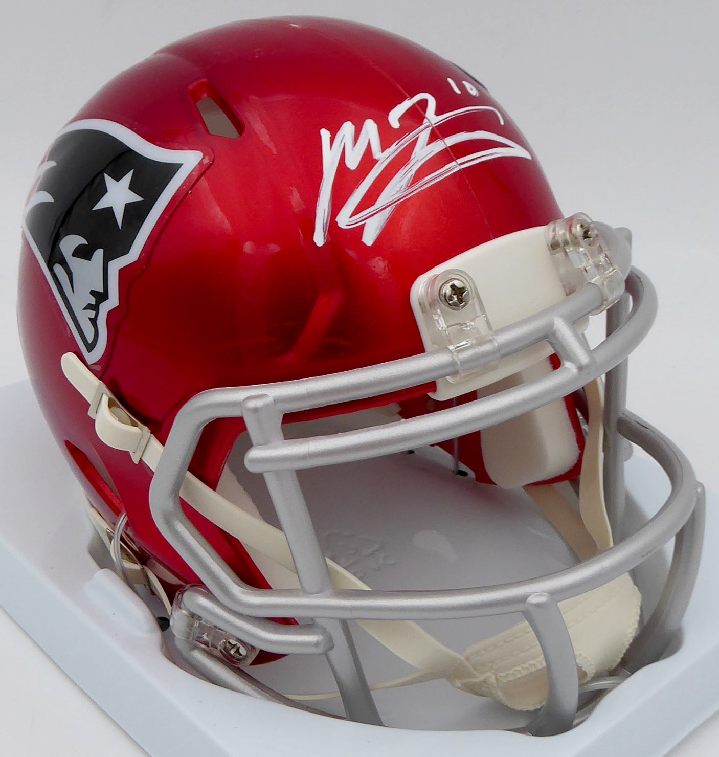 Mac Jones Autographed New England Patriots Flash Red Speed Mini Helmet (Damaged) Beckett BAS #WS86329