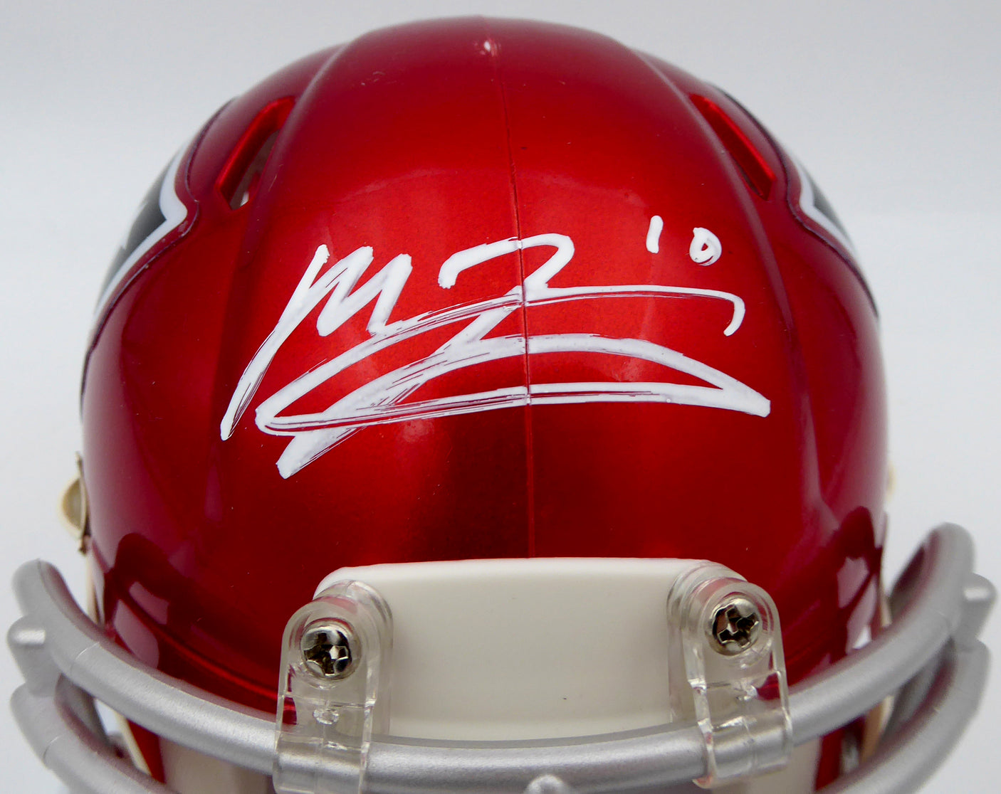 Mac Jones Autographed New England Patriots Flash Red Speed Mini Helmet (Damaged) Beckett BAS #WS86329