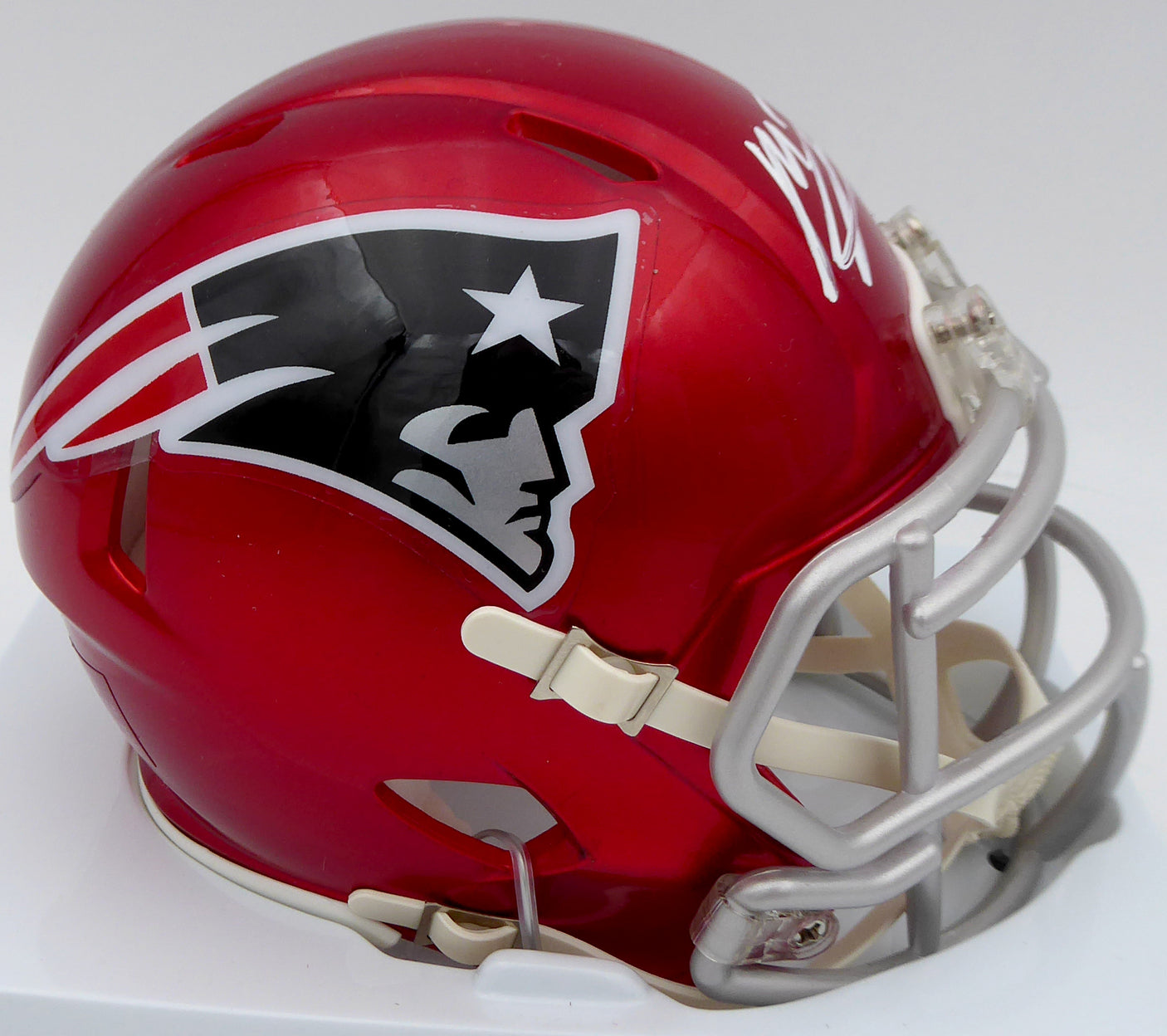 Mac Jones Autographed New England Patriots Flash Red Speed Mini Helmet (Damaged) Beckett BAS #WS86329
