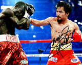 Manny 'Pacman' Pacquiao Signed Boxing In Red Trunks Puching Opponent 8x10 Photo (PSA/DNA)