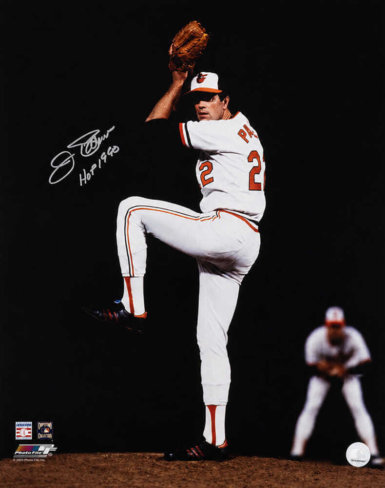 Jim Palmer Signed Baltimore Orioles White Jersey Pitching 16x20 Photo w/HOF 1990