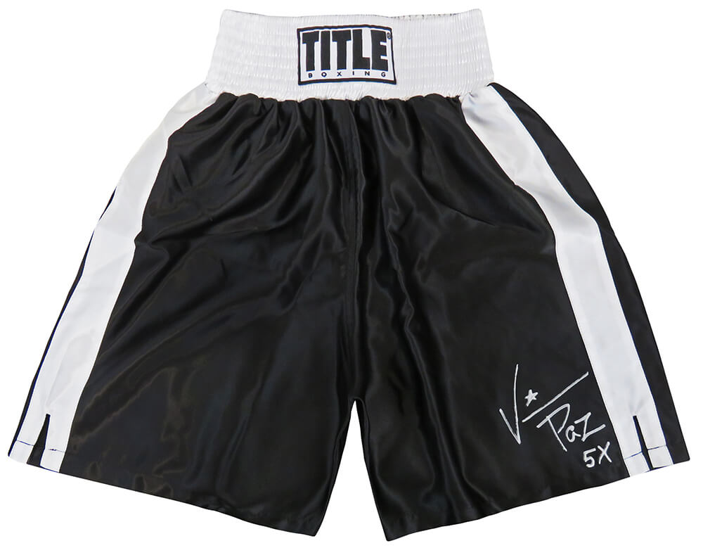 Vinny 'Paz' Pazienza Signed Title Black With White Trim Boxing Trunks w/5x