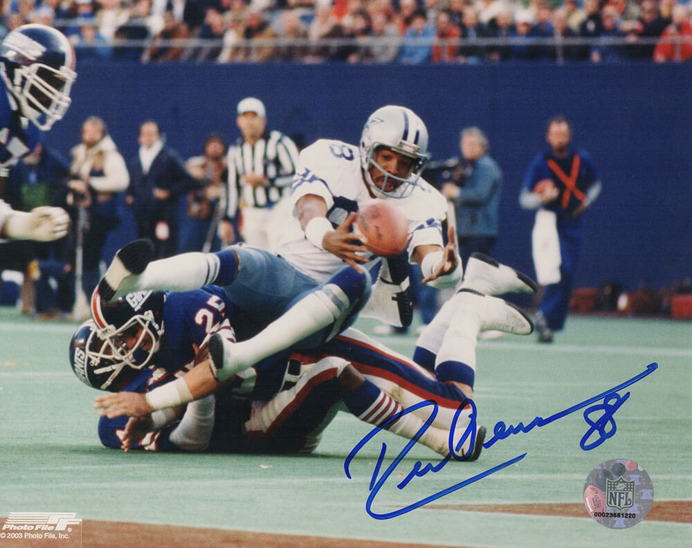 Drew Pearson Signed Dallas Cowboys Catching Football vs Giants 8x10 Photo
