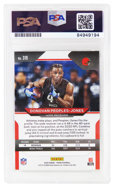Donovan Peoples-Jones Signed Cleveland Browns 2020 Panini Prizm Rookie Football Card #319 - (PSA Encapsulated)