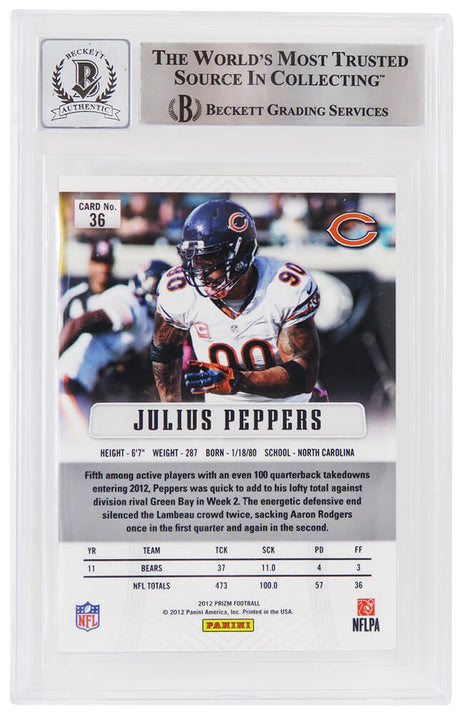 Julius Peppers Signed Chicago Bears 2012 Panini Prizm Football Trading Card #36 - (Beckett - Auto Grade 10)