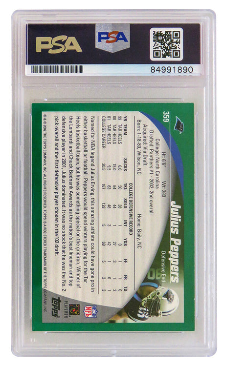 Julius Peppers Signed Carolina Panthers 2002 Topps Football Rookie Card #359 - (PSA Encapsulated)