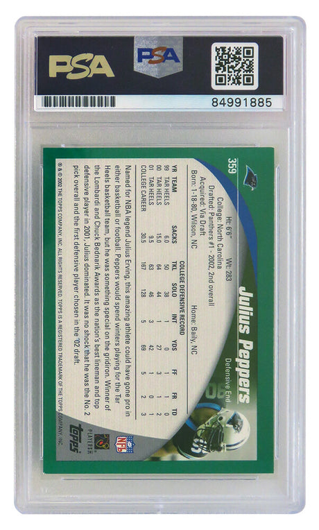 Julius Peppers Signed Carolina Panthers 2002 Topps Football Rookie Card #359 - (PSA Encapsulated - Auto Grade 10)