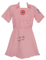 Lori Petty Signed Rockford Peaches Pink Costume Women's Baseball Jersey w/Kit