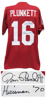 Jim Plunkett Signed Red Throwback Custom Football Jersey w/Heisman'70