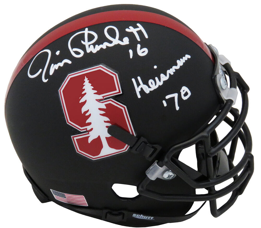 Jim Plunkett Signed Stanford Cardinals Tree Logo Black Schutt Mini Helmet w/Heisman '70