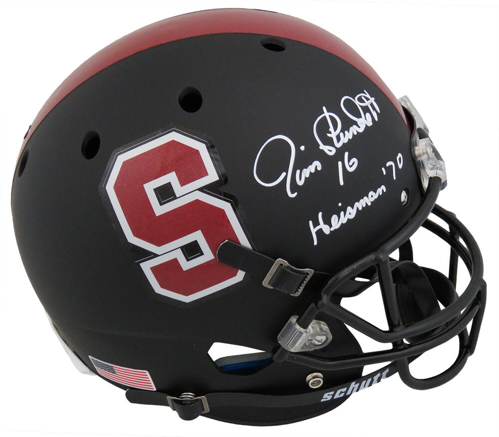 Jim Plunkett Signed Stanford Cardinals Black Schutt Full Size Replica Helmet w/Heisman'70