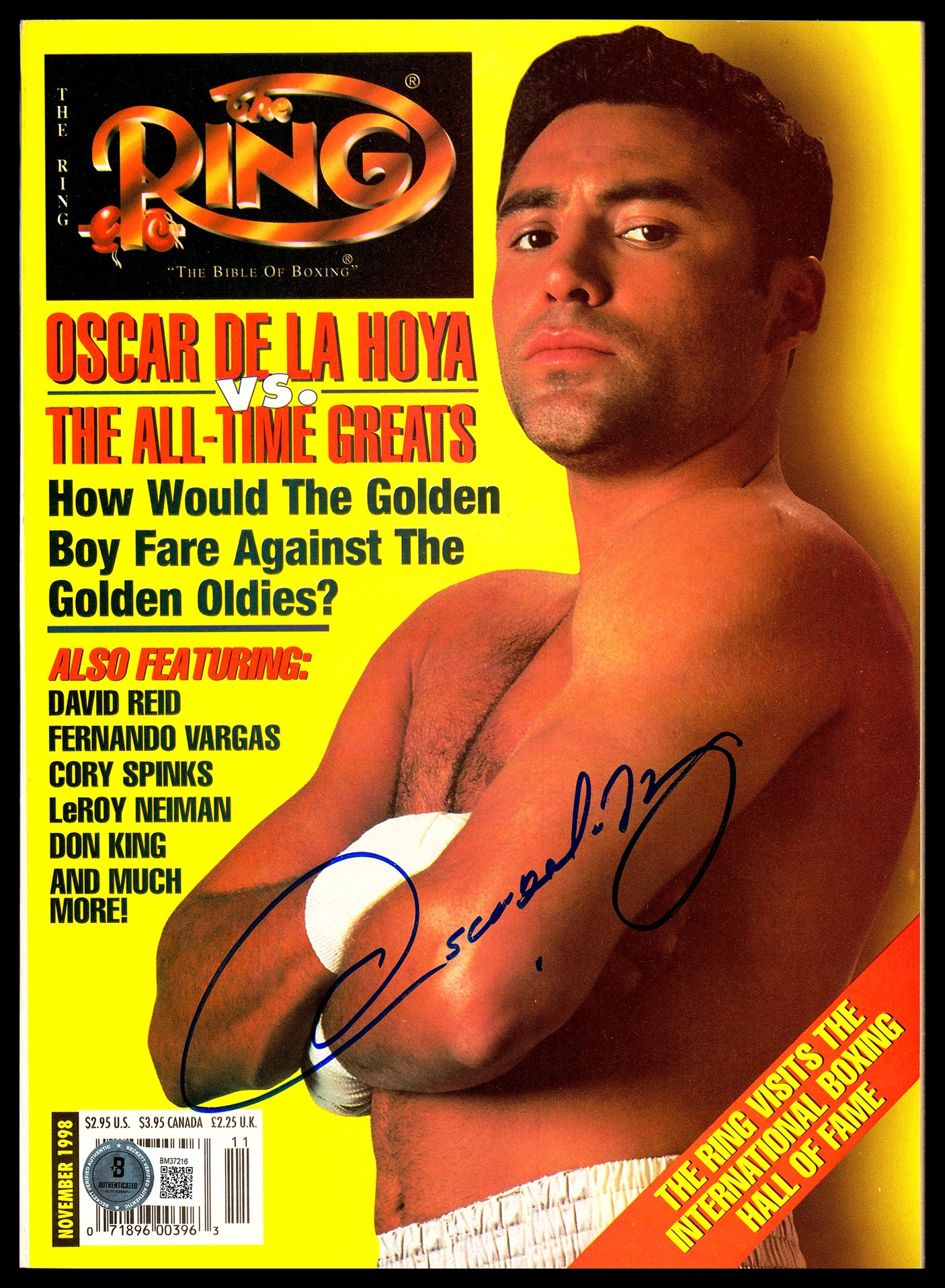 Oscar De La Hoya Autographed Ring Magazine Beckett BAS QR #BM37216