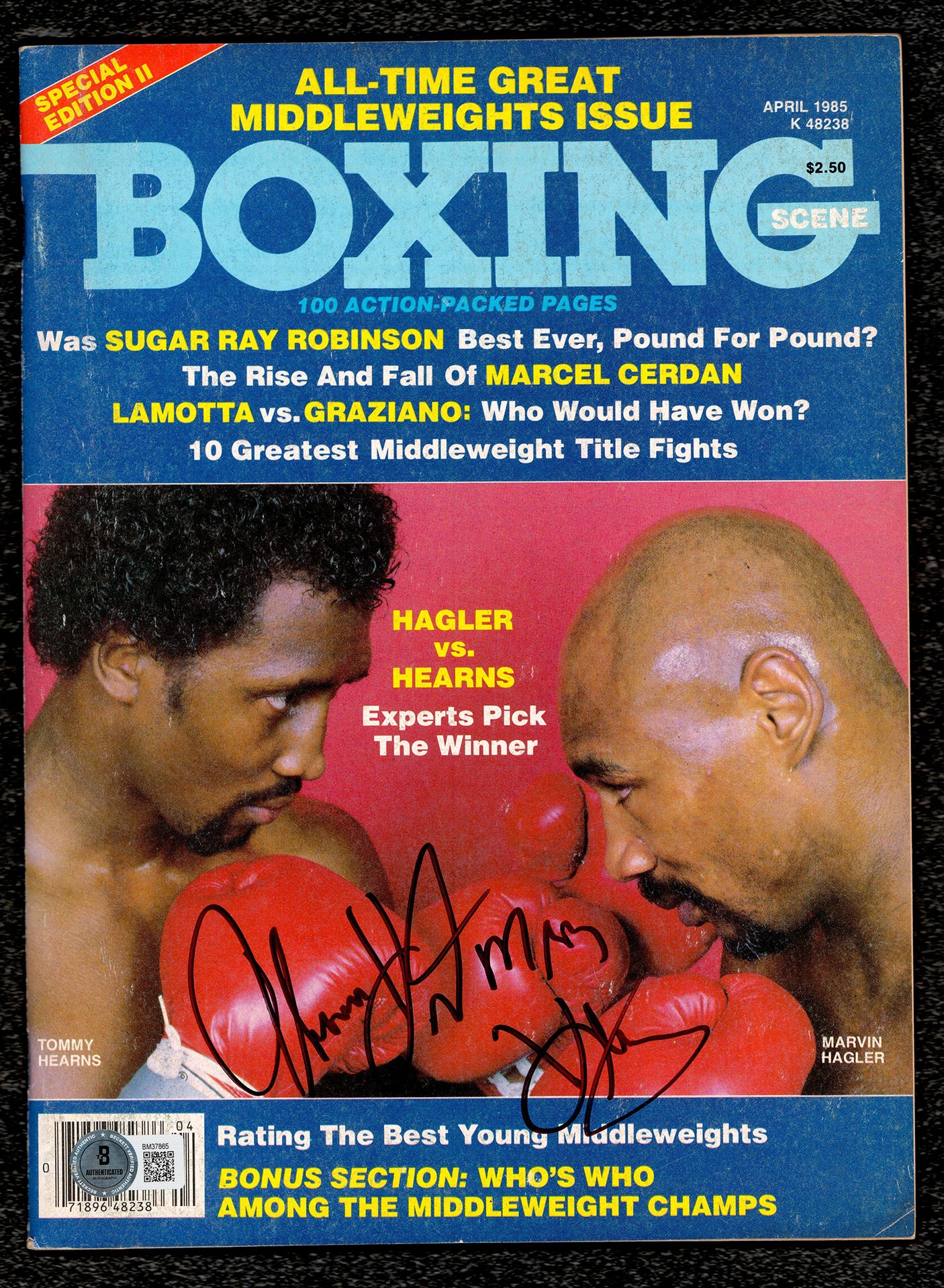 Thomas Hit Man Hearns Autographed Magazine Beckett BAS QR #BM37865