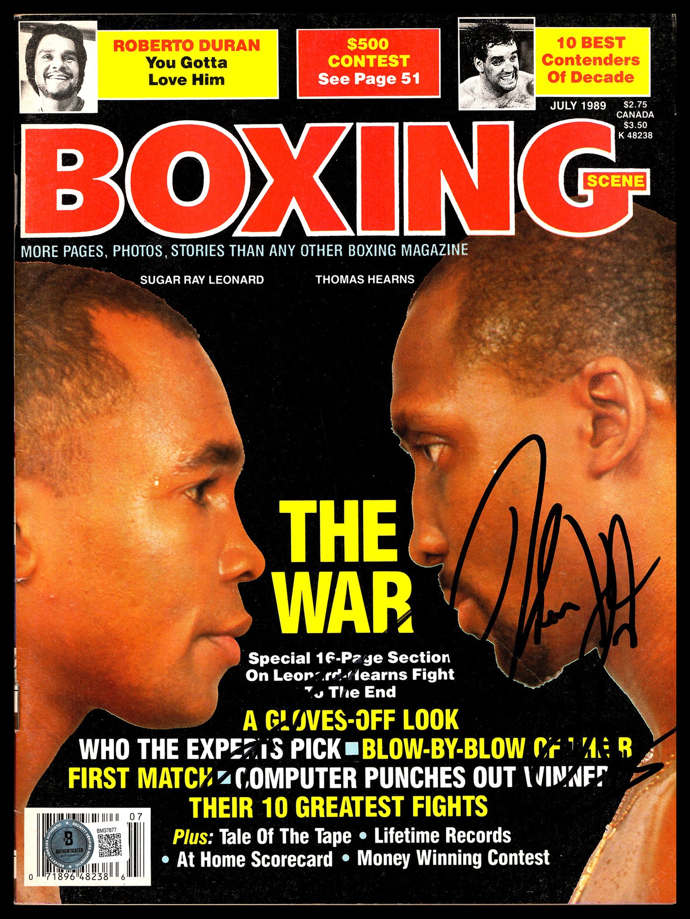 Sugar Ray Leonard & Thomas Hearns Autographed Magazine Beckett BAS QR #BM37877