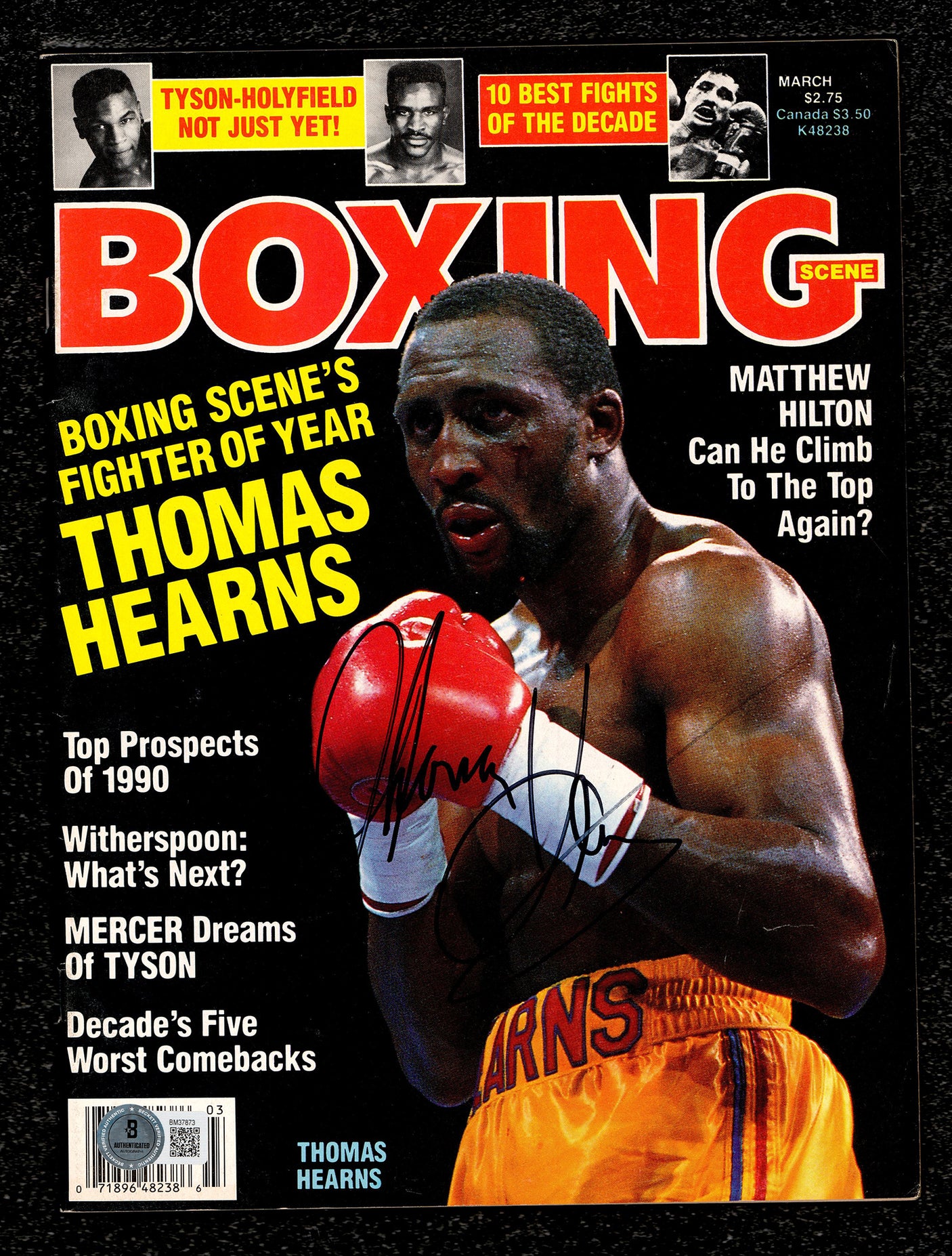 Thomas Hit Man Hearns Autographed Magazine Beckett BAS QR #BM37873